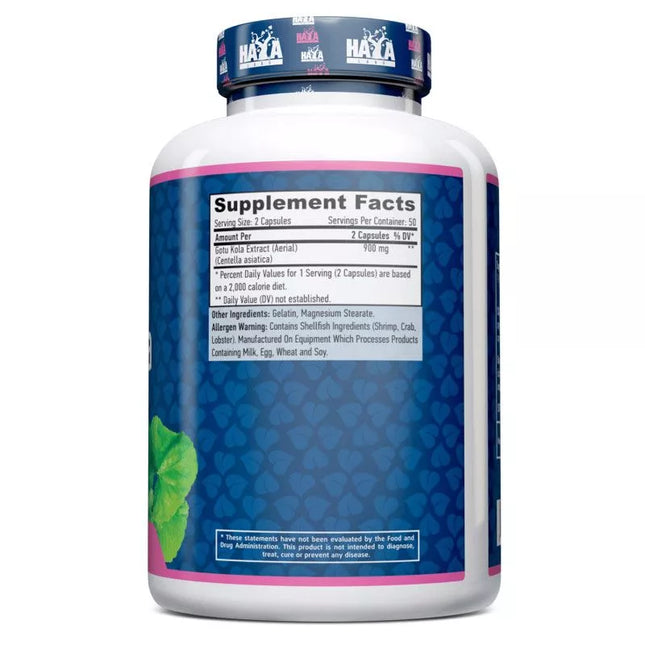 Haya Labs Gotu Kola (Azijinės centelės ekstraktas) 100 kaps.