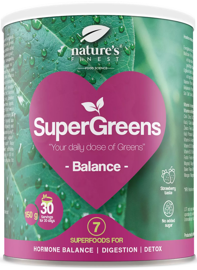 Nature&#39;s Finest supermaisto mišinys balansui „SuperGreens BALANCE“, ekologiškas 150 g.